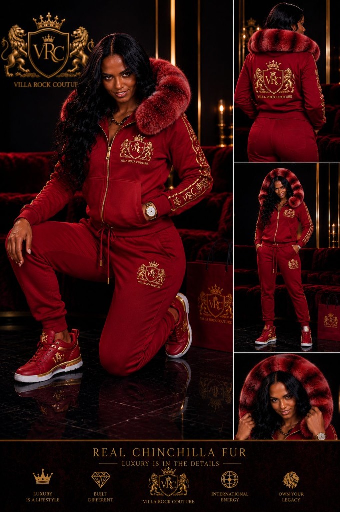 VRC Real Chinchilla Fur Sweat Suit (Burgundy)